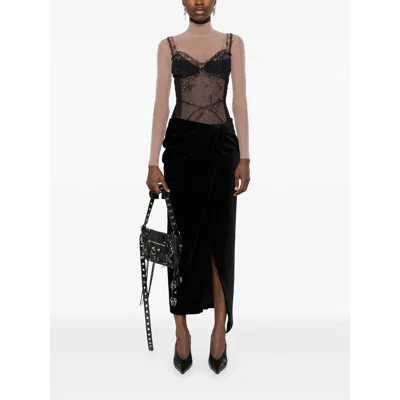 Balenciaga Black And Light Beige Trompe Loeil Lingerie Top In Multi