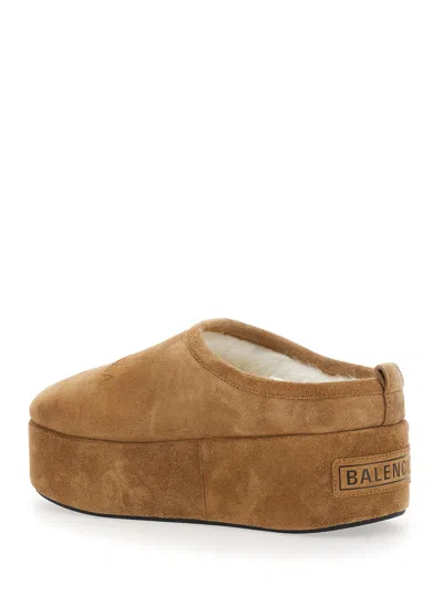 Balenciaga Women Alaska Soft Suede Mule With Plateau In Brown