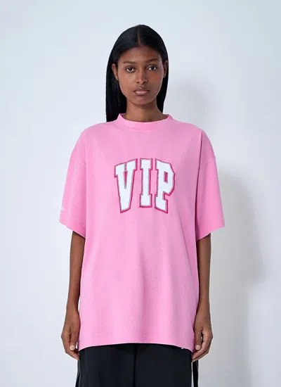 Balenciaga Pink Crewneck Logo T-shirt In Pink