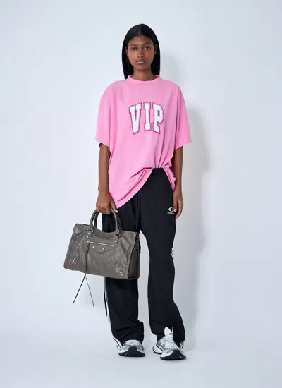Balenciaga Pink Crewneck Logo T-shirt In Pink