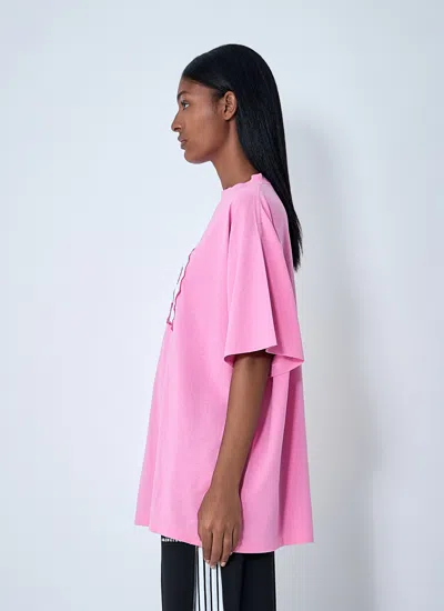 Balenciaga Pink Crewneck Logo T-shirt In Pink