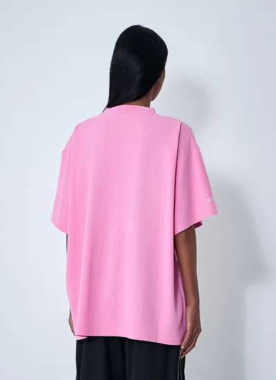 Balenciaga Pink Crewneck Logo T-shirt In Pink
