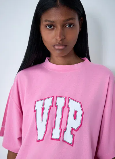 Balenciaga Pink Crewneck Logo T-shirt In Pink