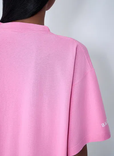 Balenciaga Pink Crewneck Logo T-shirt In Pink