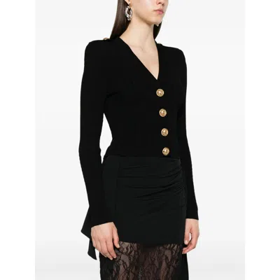 Balmain Black Twisted Knit Long-sleeved Cardigan Women