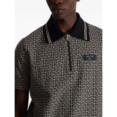 Balmain Pb Labyrinth Jacquard Polo Shirt In Black