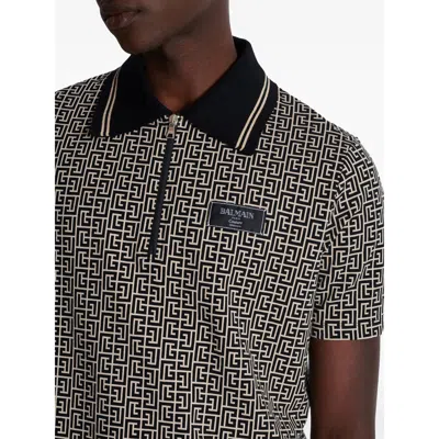 Balmain Pb Labyrinth Jacquard Polo Shirt In Black