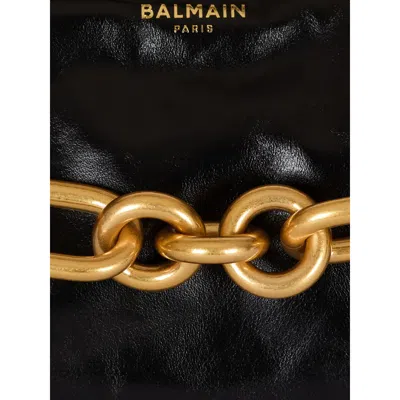Balmain Sync Medium Shoulder Bag In Black Leather In Black