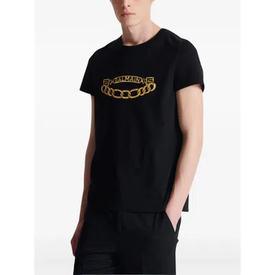 Balmain Black Crewneck T-shirt With Logo Print On The Front In Cotton Man