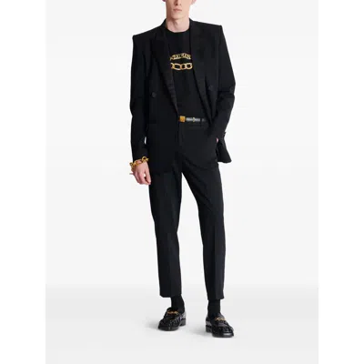 Balmain Black Crewneck T-shirt With Logo Print On The Front In Cotton Man