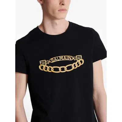 Balmain Black Crewneck T-shirt With Logo Print On The Front In Cotton Man