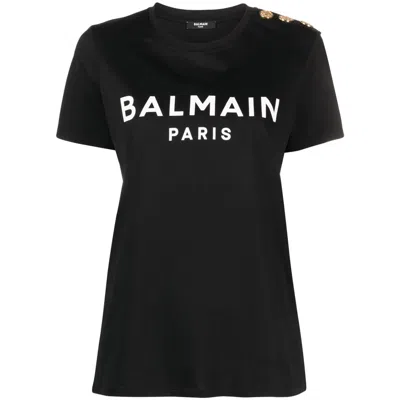 Balmain T -shirt Paris Logo Print Black In Black