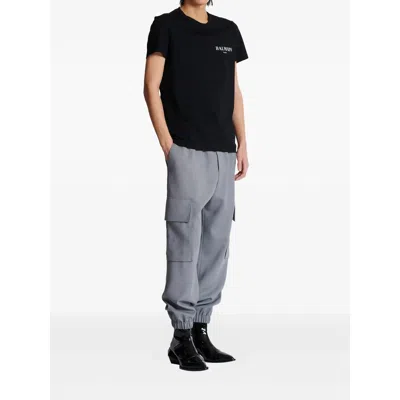 Balmain Black Crewneck T-shirt With Logo Print In Cotton Man