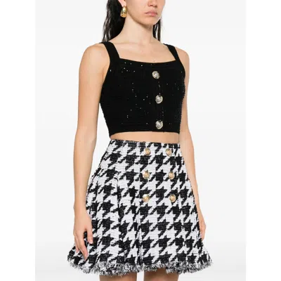 Balmain Tweed Crop Top In Black