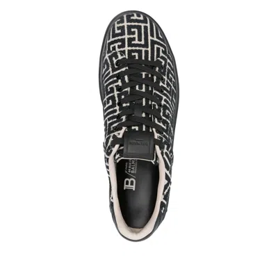Balmain Monogram Jacquard B-court Trainers In Black