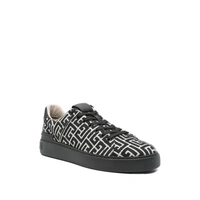 Balmain Monogram Jacquard B-court Trainers In Black