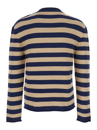 Balmain Striped Sweater With Logo Embroidery In Multi