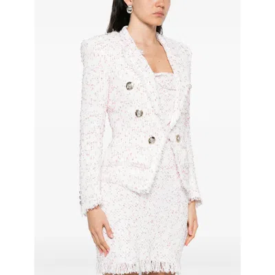 Balmain Tweed Fitted Blazer With Decorative-buttons In White