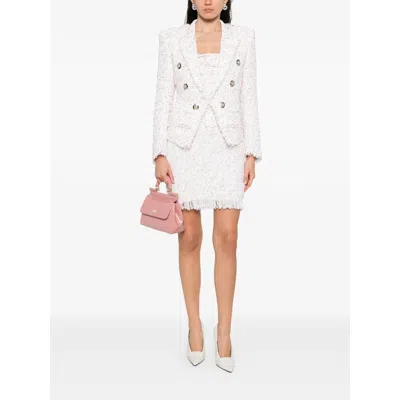Balmain Tweed Fitted Blazer With Decorative-buttons In White