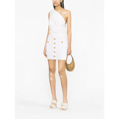 Balmain Viscose Blend Skirt With Iconic Buttons In White