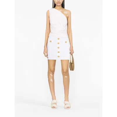 Balmain Viscose Blend Skirt With Iconic Buttons In White