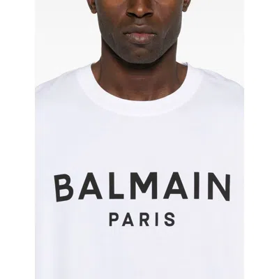 Balmain White Crewneck T-shirt With Contrasting Logo Lettering Print In Cotton In White