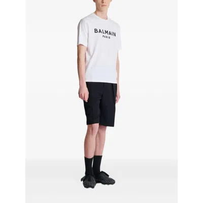 Balmain White Crewneck T-shirt With Contrasting Logo Lettering Print In Cotton In White