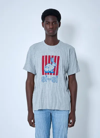 Bottega Veneta Men Grey Crewneck T-shirt With Maxi Print On The Front And Wrinkled Ffect In Cotton M In Blue