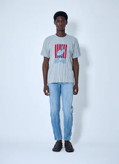 Bottega Veneta Men Grey Crewneck T-shirt With Maxi Print On The Front And Wrinkled Ffect In Cotton M In Blue