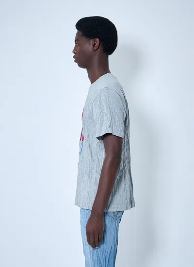 Bottega Veneta Men Grey Crewneck T-shirt With Maxi Print On The Front And Wrinkled Ffect In Cotton M In Blue