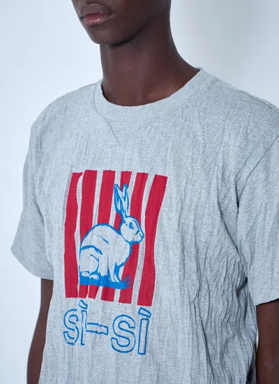 Bottega Veneta Men Grey Crewneck T-shirt With Maxi Print On The Front And Wrinkled Ffect In Cotton M In Blue