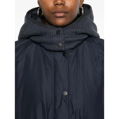 Brunello Cucinelli Women Knitted Hooded Down Jacket In Blue