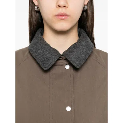Brunello Cucinelli Grey Jacket With Classic Collar With Snap Buttons In Cotton Blend Woman In Brown