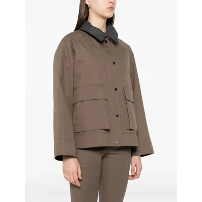 Brunello Cucinelli Grey Jacket With Classic Collar With Snap Buttons In Cotton Blend Woman In Brown