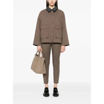 Brunello Cucinelli Grey Jacket With Classic Collar With Snap Buttons In Cotton Blend Woman In Brown