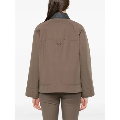 Brunello Cucinelli Grey Jacket With Classic Collar With Snap Buttons In Cotton Blend Woman In Brown