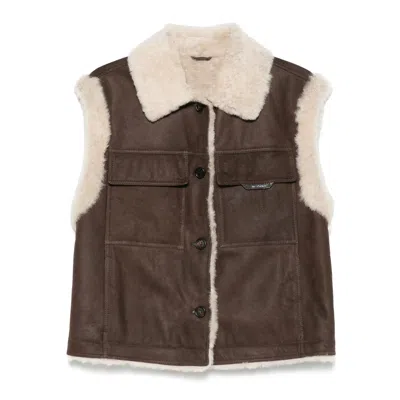 Brunello Cucinelli Sleeveless Shearling Outerwear In Brown