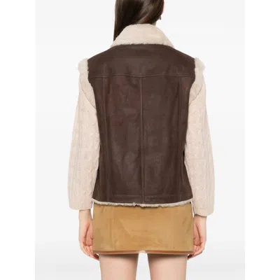 Brunello Cucinelli Sleeveless Shearling Outerwear In Brown