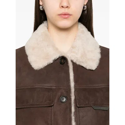 Brunello Cucinelli Sleeveless Shearling Outerwear In Brown