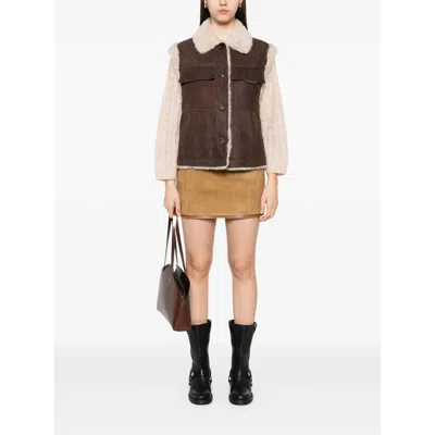 Brunello Cucinelli Sleeveless Shearling Outerwear In Brown