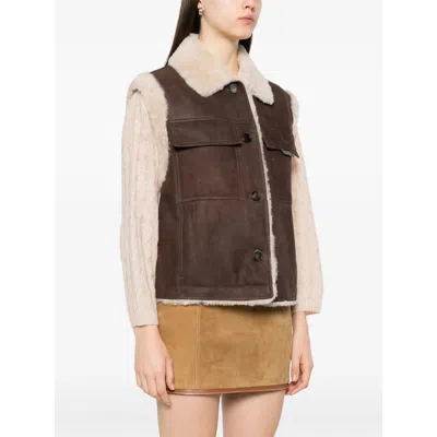 Brunello Cucinelli Sleeveless Shearling Outerwear In Brown