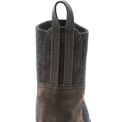 Brunello Cucinelli Women Suede Boot With Knitted Insert And Precious Loop Detail In Brown