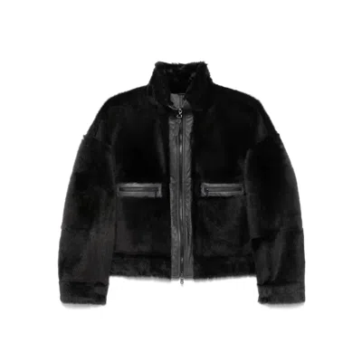 Brunello Cucinelli Grey Shearling Jacket With Two Front Welt Pockets With Zip In Black