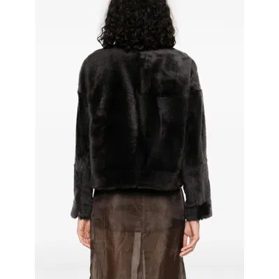 Brunello Cucinelli Grey Shearling Jacket With Two Front Welt Pockets With Zip In Black
