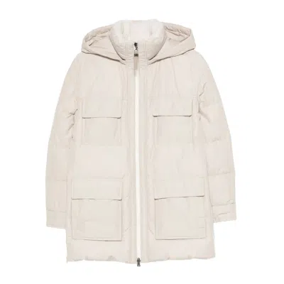 Brunello Cucinelli Hooded Down Jacket In Nylon And Cotton In White