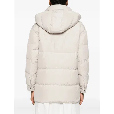 Brunello Cucinelli Hooded Down Jacket In Nylon And Cotton In White