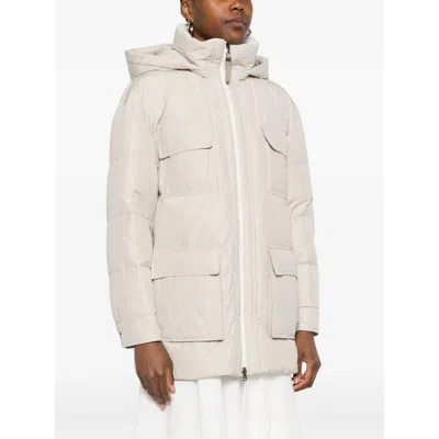 Brunello Cucinelli Hooded Down Jacket In Nylon And Cotton In White