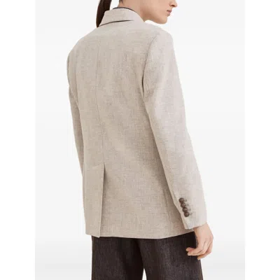Brunello Cucinelli Double-breasted Jacket With Luxurious Cotton-wool Blend And Elegant Detailing In Neutral