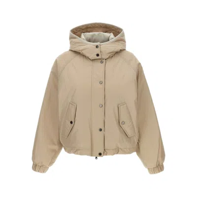 Brunello Cucinelli Hooded Down Jacket Featuring Front Pockets In Neutral