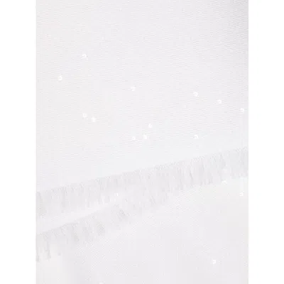 Brunello Cucinelli Sequin-embellished Frayed-hem Scarf In White